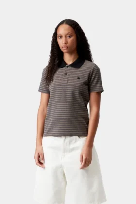 Polo de manga corta Dion Stripe para mujer con pantalones cortos
